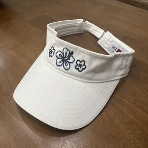 VTG Del Sol Visor Hawaiian Flowers Tropical Cap‎ OS White Hat Y2K Hibiscus Pua